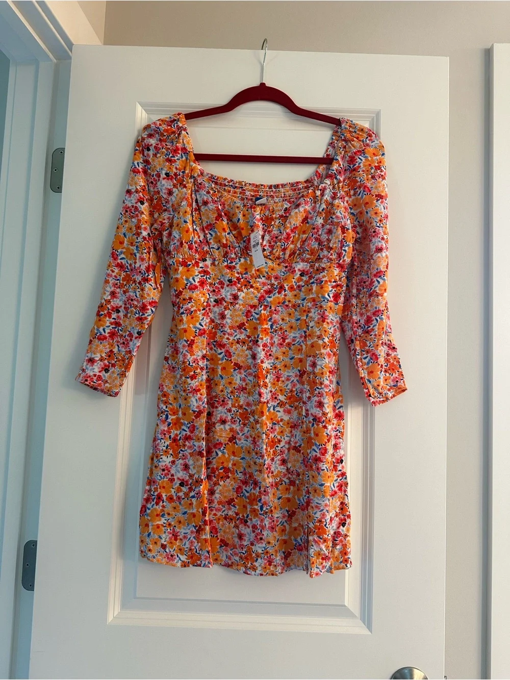 Old Navy Orange Floral Long-Sleeve Square-Neck Mini Dress - Picture 1 of 3